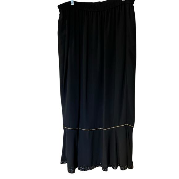 Tally Taylor Black Trumpet Midi Skirt SZ 18W Lined Gold Chain Sequin Trim VTG - Picture 5 of 7